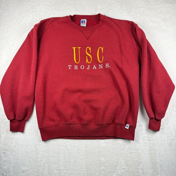 Vintage Russell Athletic USC Trojans Crewneck‎ Red Unisex L Made In USA - Picture 1 of 9